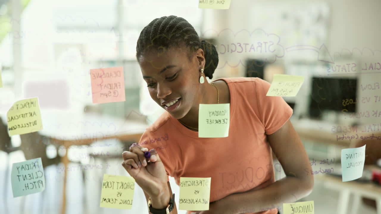 Woman Planning Project at Glass Wall