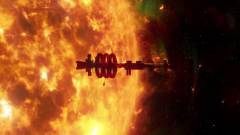 4k spaceship flies away from the sun