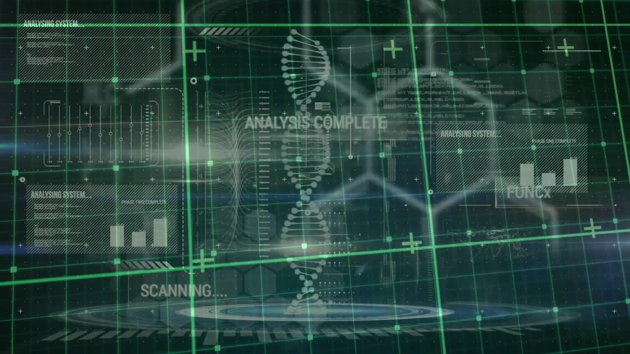 Digital DNA Strand Analysis on Futuristic Green Interface