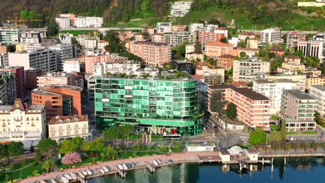 Drone-footage-of-Lugano,-Switzerland