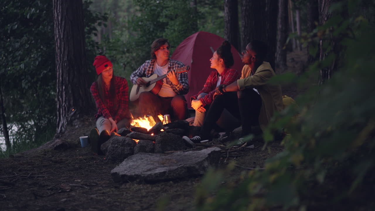 Friends Enjoying a Campfire Evening