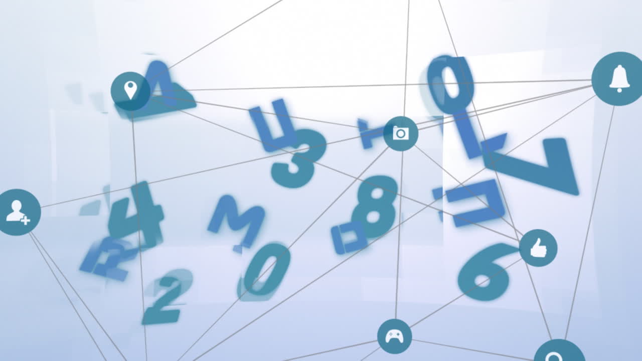 animación de la red de conexiones sobre números cambiantes en un fondo azul claro