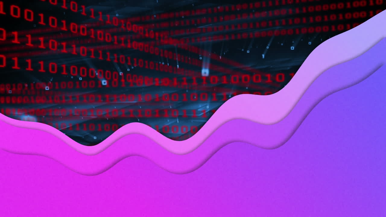 Animation of data processing over binary coding computing with purple wave