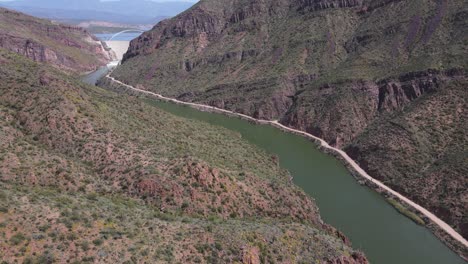 cinematic aerial view of salt river on the apache trail