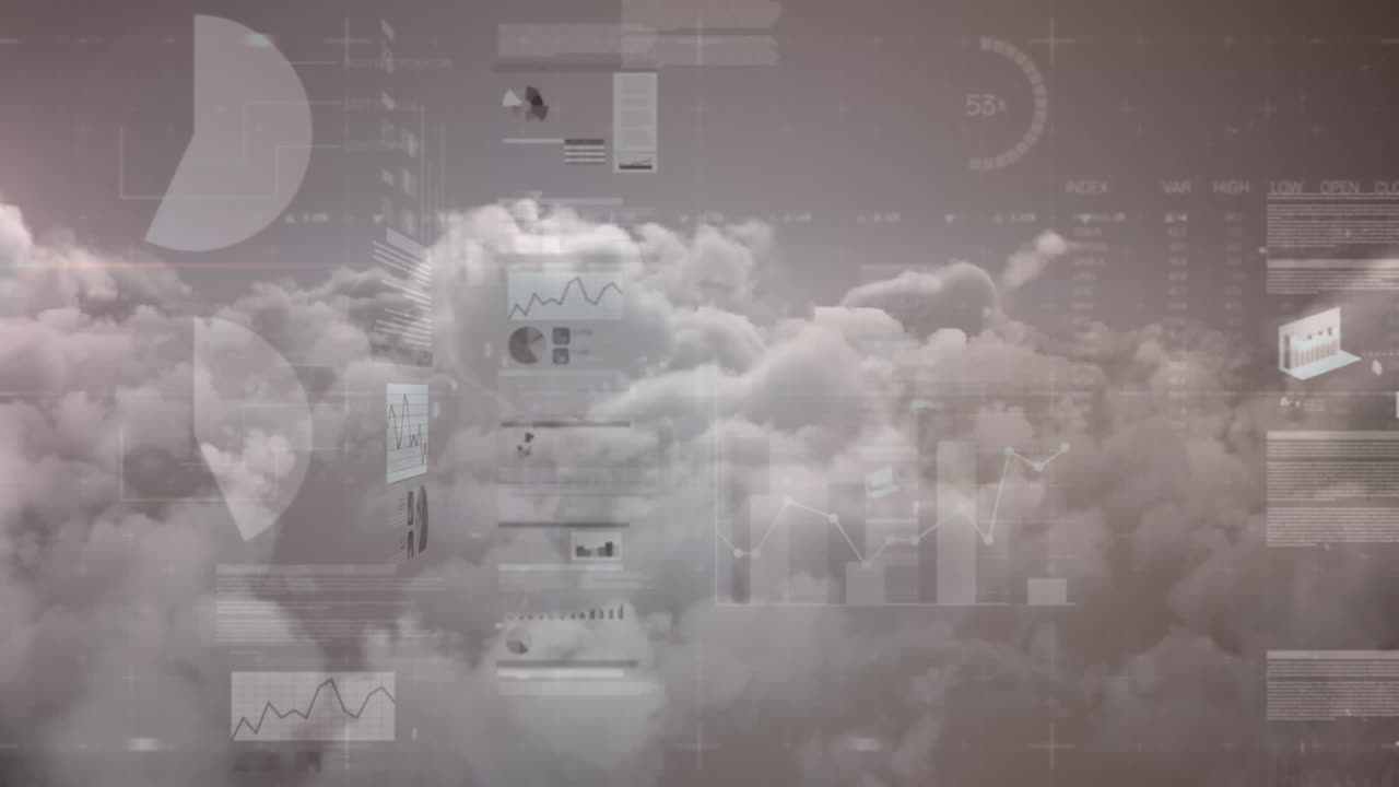 구름과 하늘 위에서 통계 처리의 애니메이션