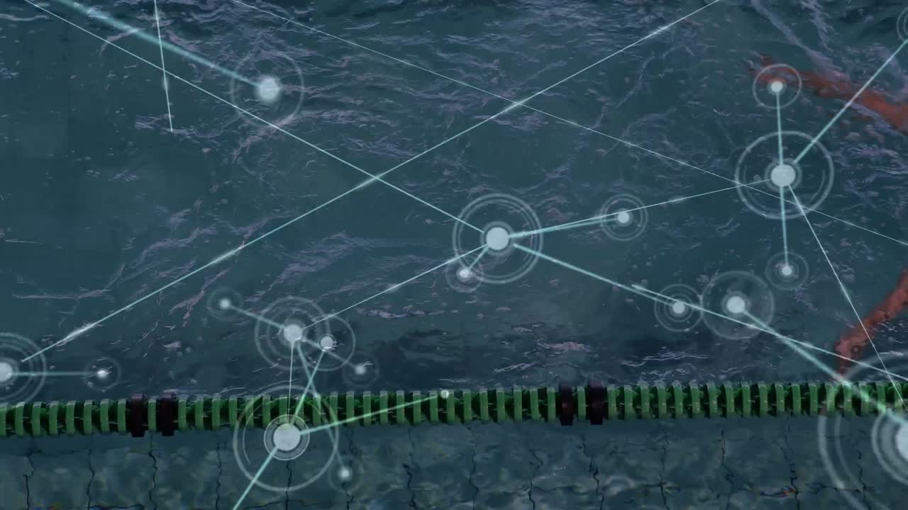 Animation of network of connections over fit female swimmer swimming