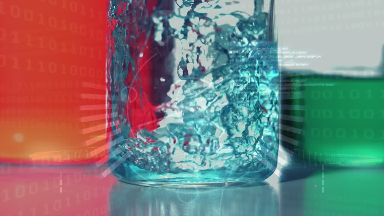 animación del escaneo del alcance y el procesamiento de datos sobre vasos con líquido