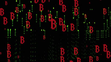 Animation-Von-Bitcoin-Symbolen-Auf-Schwarzem-Hintergrund-Mit-Grünen-Buchstaben