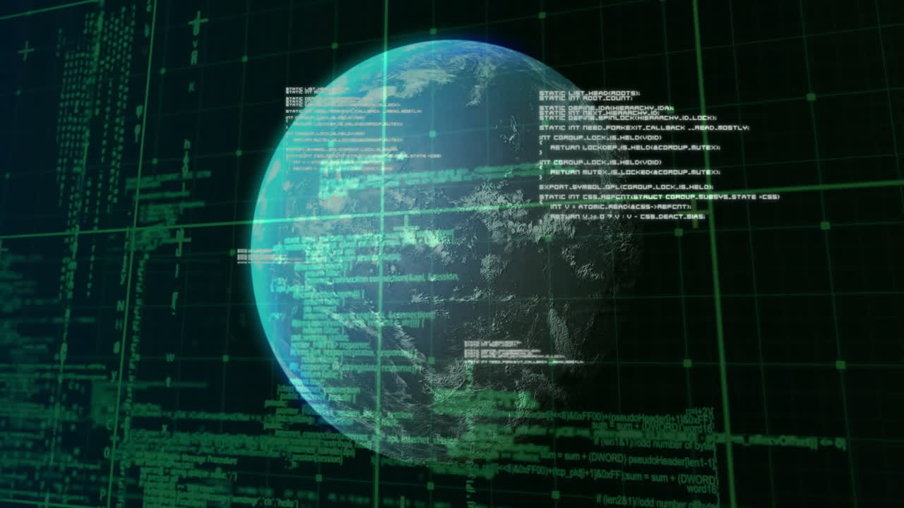 Animation of data processing with globe over black background