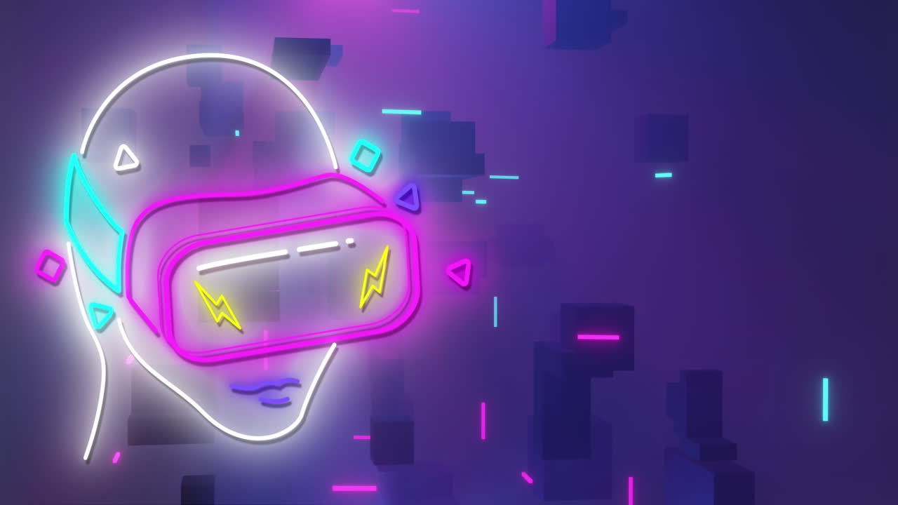 Animation of video game vr headset icon over purple background