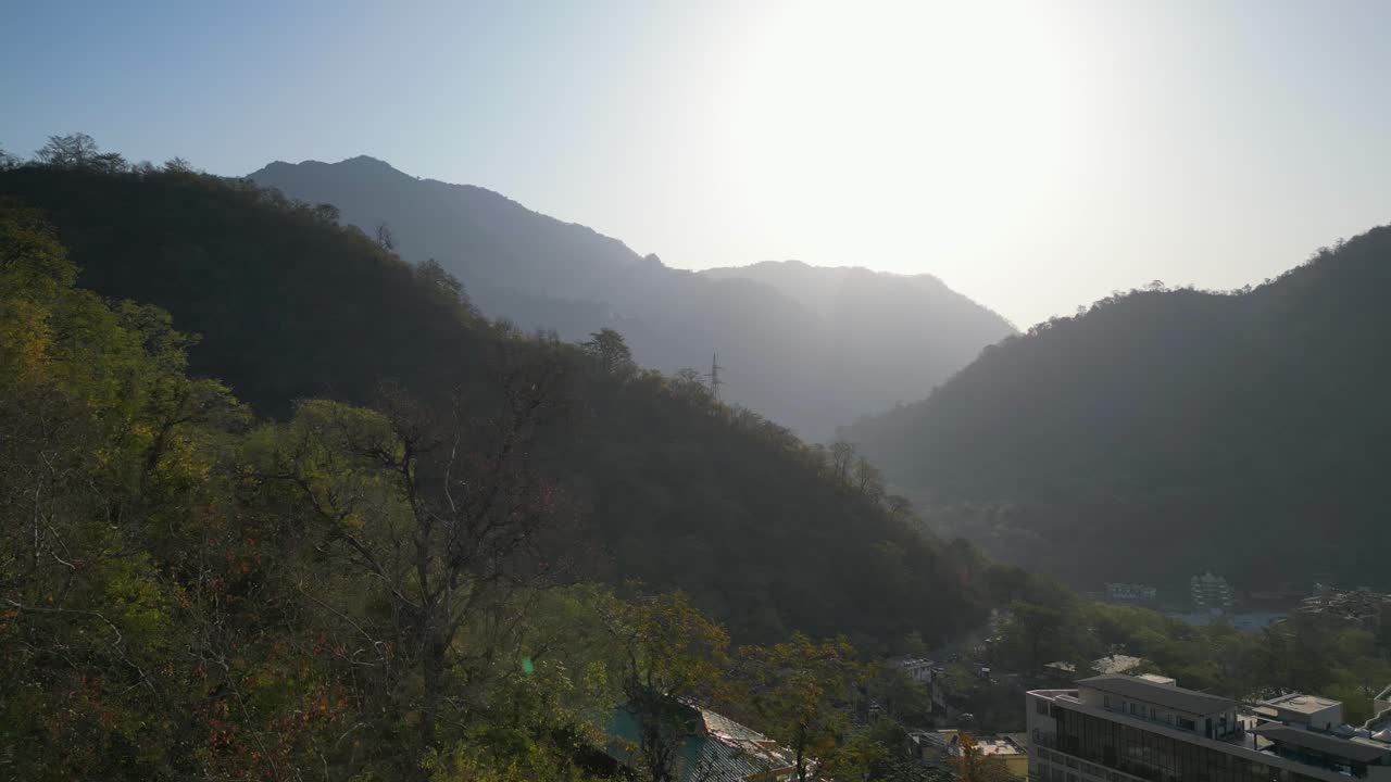 morning Rishikesh drone moving right to left view in India