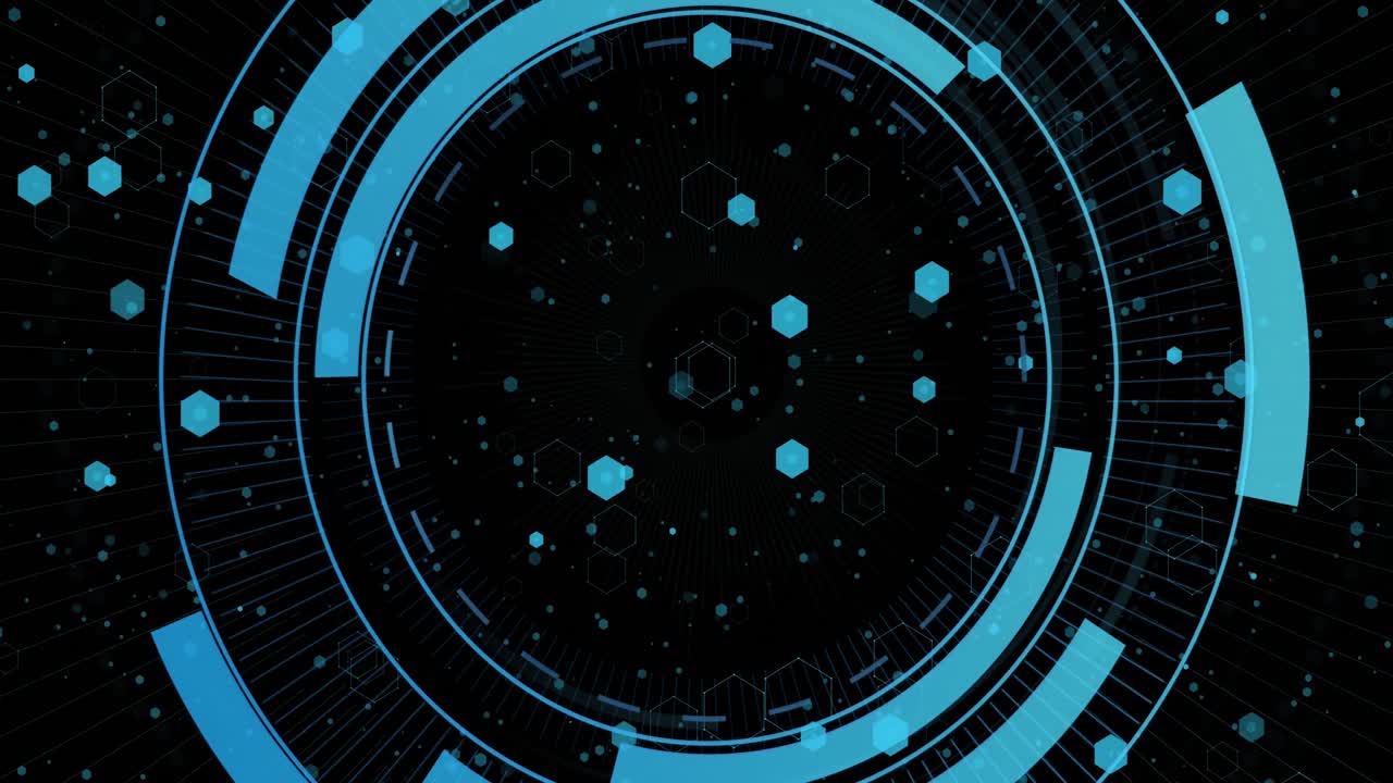 Animation of medical icons and scope scanning on black background