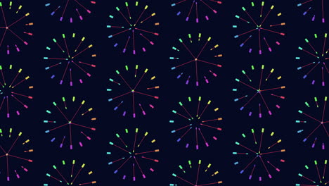 fireworks and spiraling arrows in a vivid display