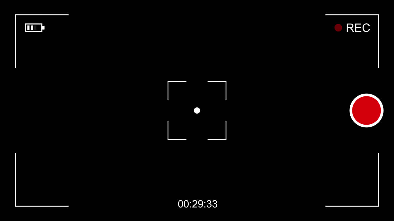 Camera Recording Interface Overlay with Battery and Timecode on Black Background