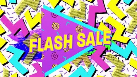 Flash-Sale-Text-Auf-Lila-Banner-Vor-Abstrakten-Bunten-Formen-Auf-Weißem-Hintergrund