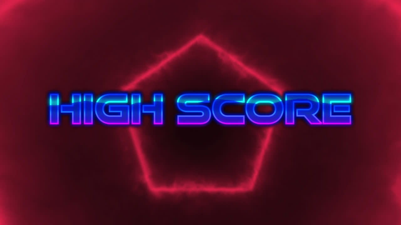 High score written in blue over colourful moving hexagon outlines