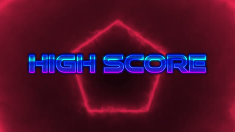 Highscore-In-Blau-über-Bunten,-Sich-Bewegenden-Sechseck-Umrissen-Geschrieben