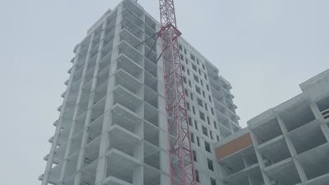 construction of a high-rise building in winter