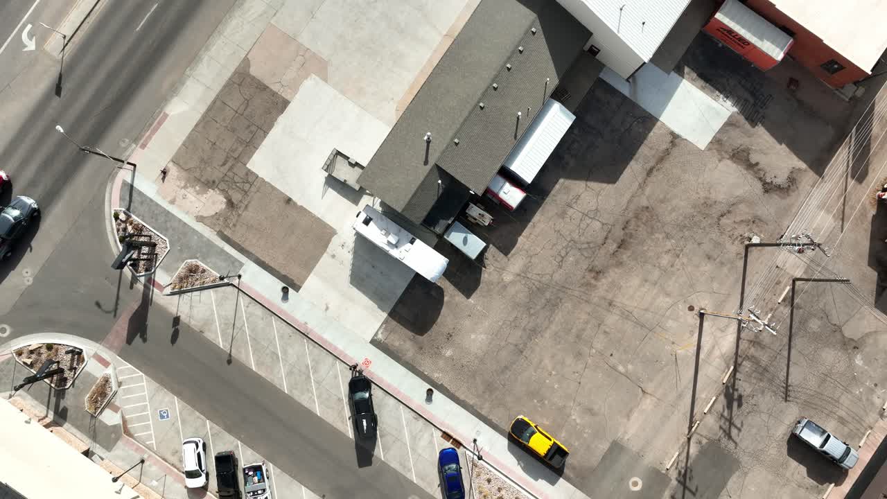 Eaton Colorado drone flight over town buildings abstract drone down view