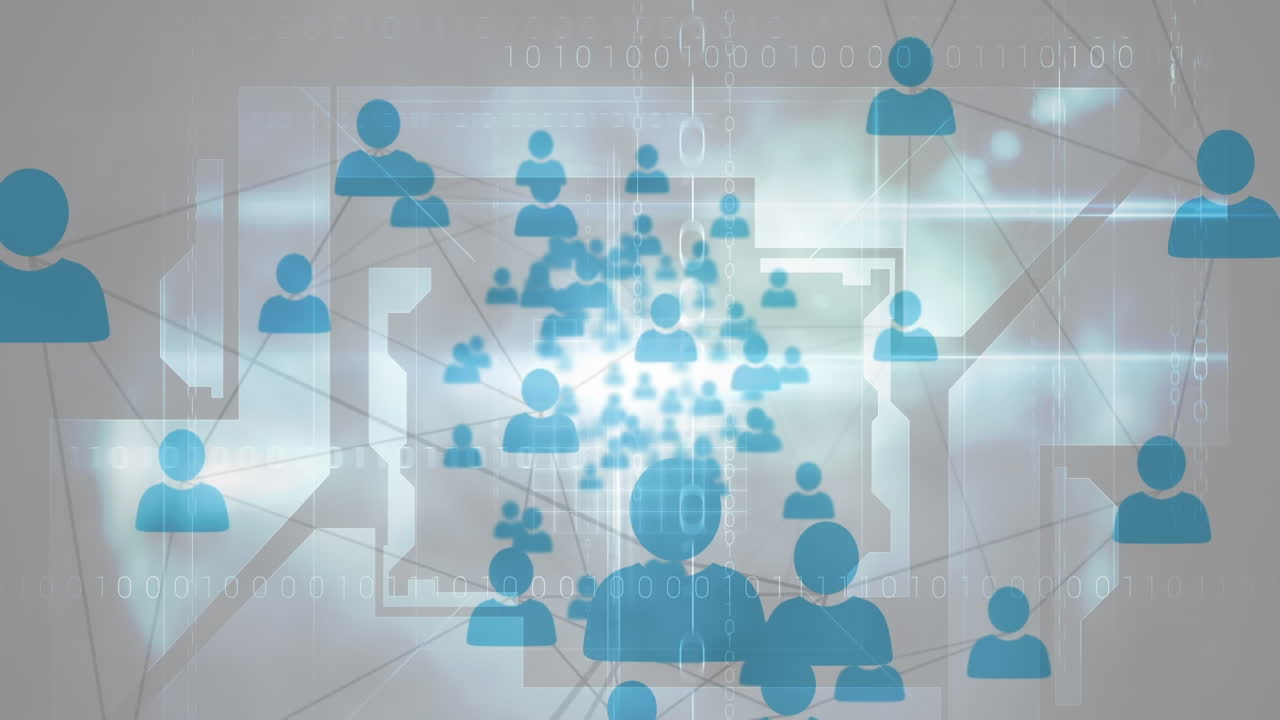 회색에 빛과 반사 터널을 이동 파란 사람들의 아이콘의 애니메이션