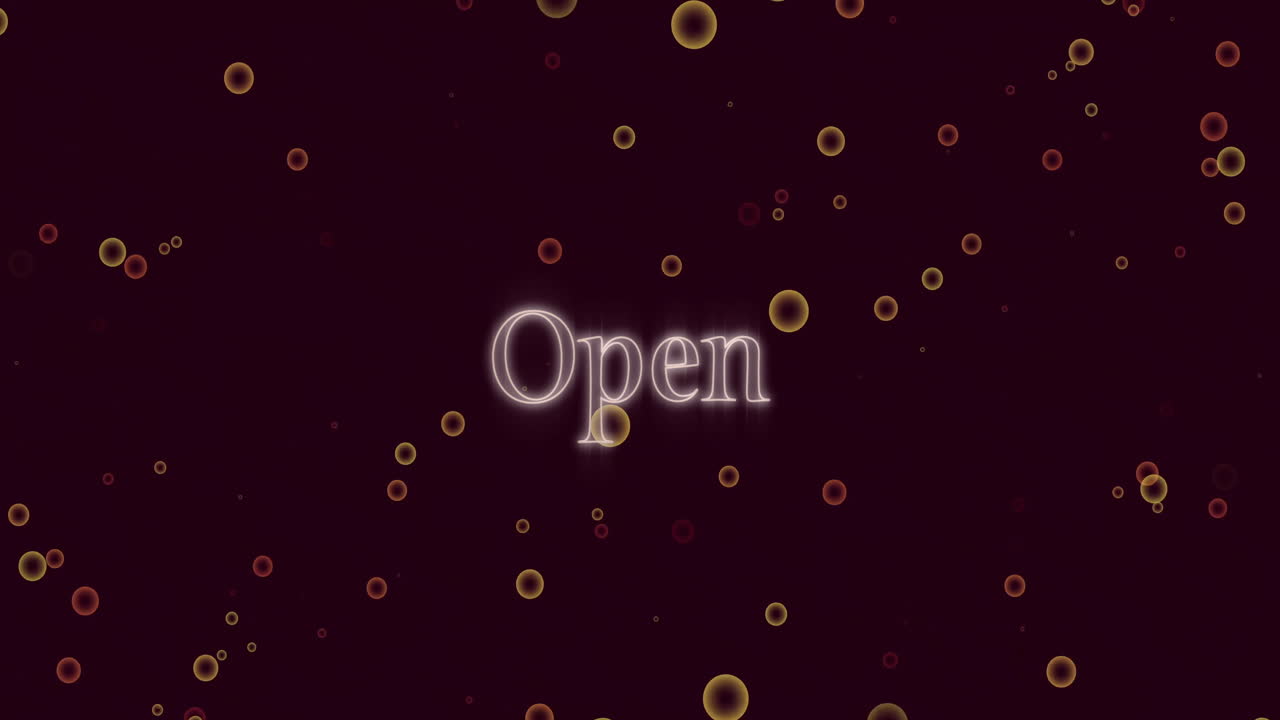 Animation of open text over circles on black background
