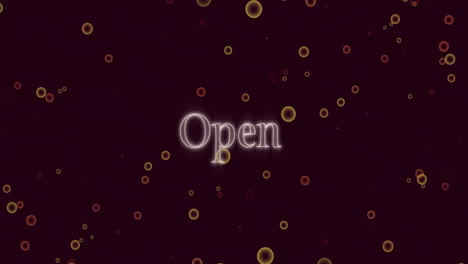 animation of open text over circles on black background
