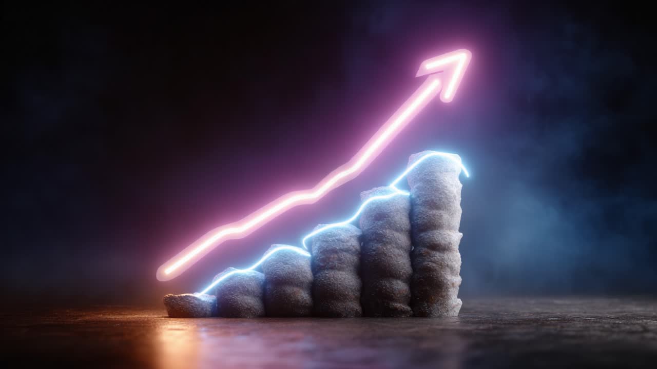 Visual Representation of Growth and Progress: A Graph Depicting Rising Trends with Neon Accents and a Textured Background