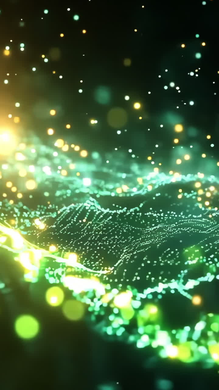 A green and yellow image of a wave with many small dots. The image is of a computer screen and the dots are numbers