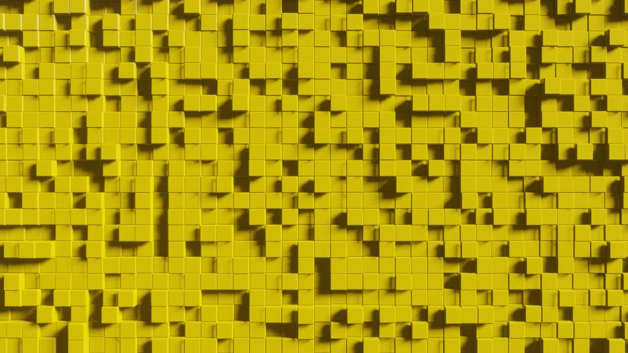 construcción animada abstracta con cubos amarillos. animación de bucle sin costuras 3d moderna. fondo de movimiento sin fin con elementos realistas