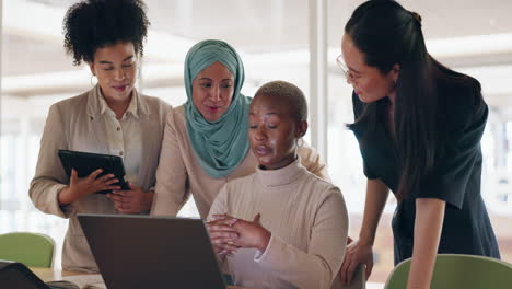 diversity, corporate and women with laptop