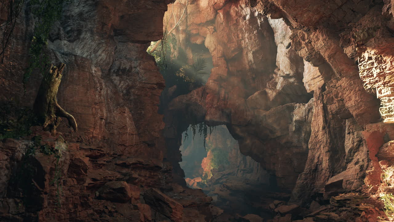 la misteriosa entrada de la cueva en una exuberante jungla