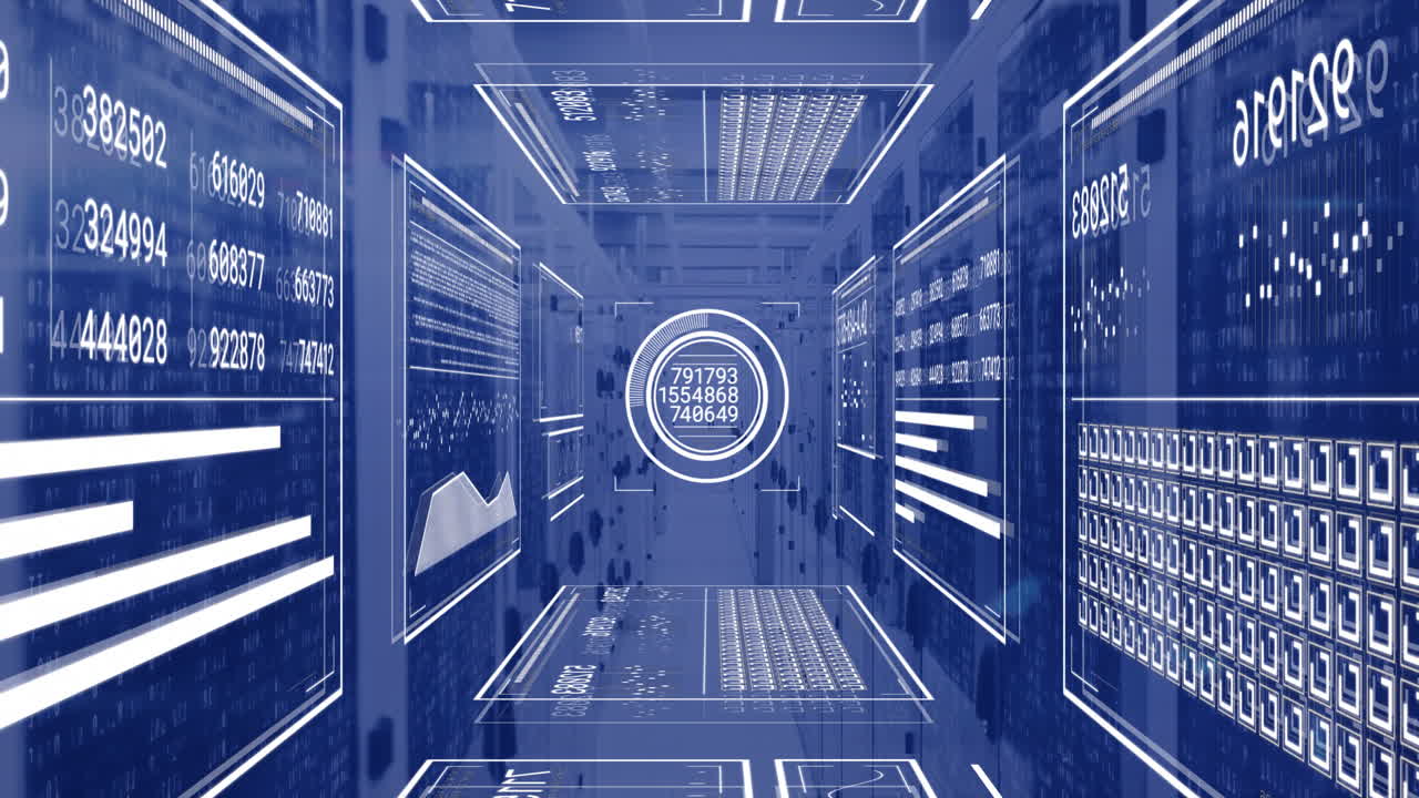 컴퓨터 서버를 통해 데이터 처리의 애니메이션