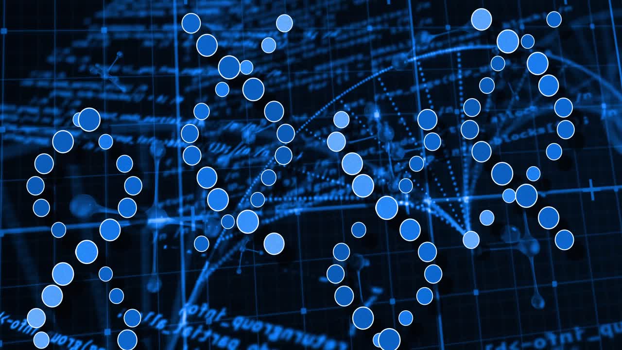 Animation of dna strand and data processing on black background