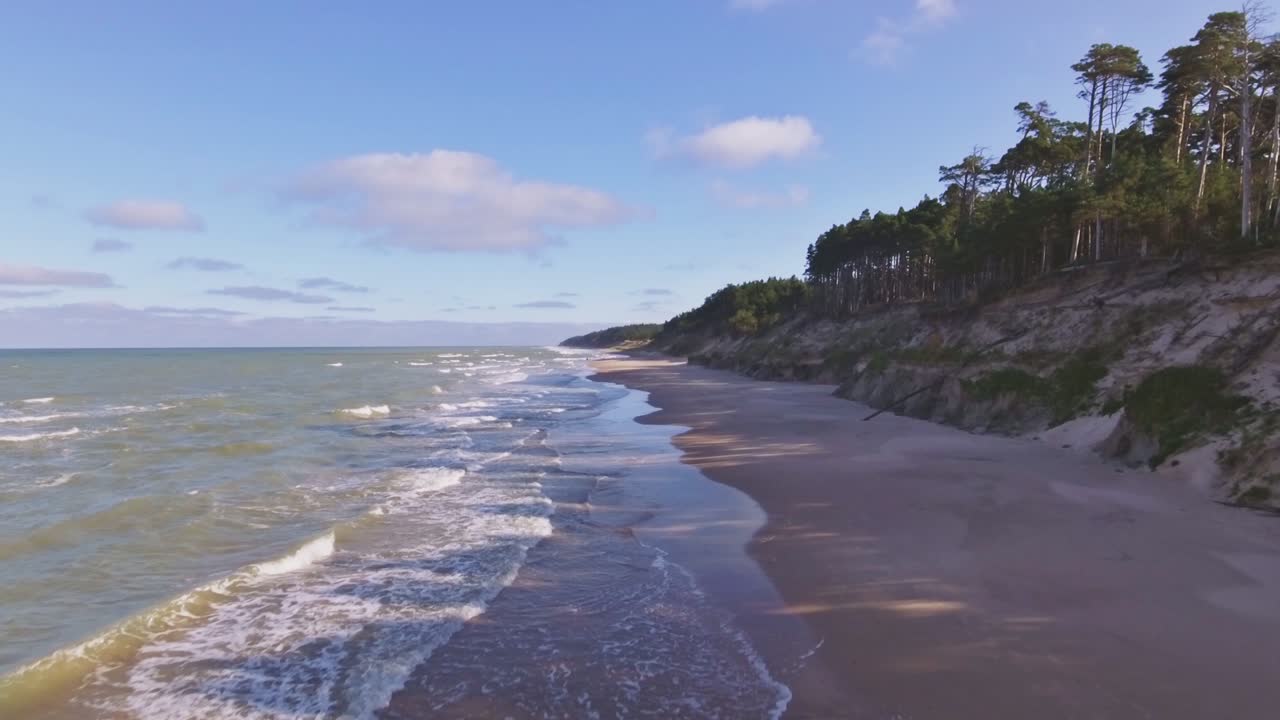 The Baltic Sea Coastline. Aerial Dolly-In