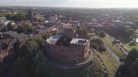 aerial orbital of tamworth castle from the south wall looking out over the town
