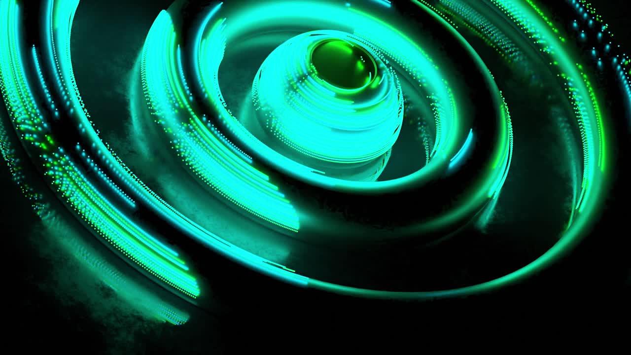 Abstract 3D Design with Glowing Green Circles and Sphere