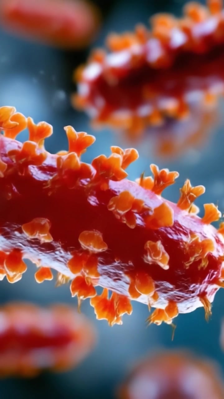 Microscopic Close-Up of Bacteria Revealing Intricate Structures and Vibrant Colors, Highlighting the Complexity of Microbial Life in Detail