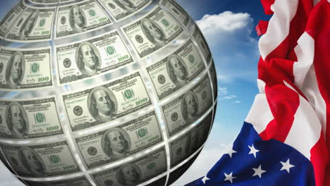 turning money globe and american flag