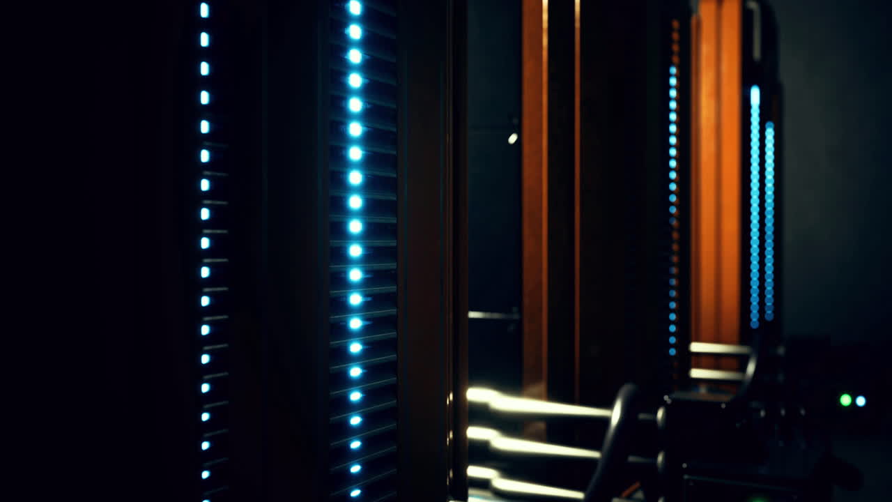 Advanced technology setup featuring glowing panels in a dark environment