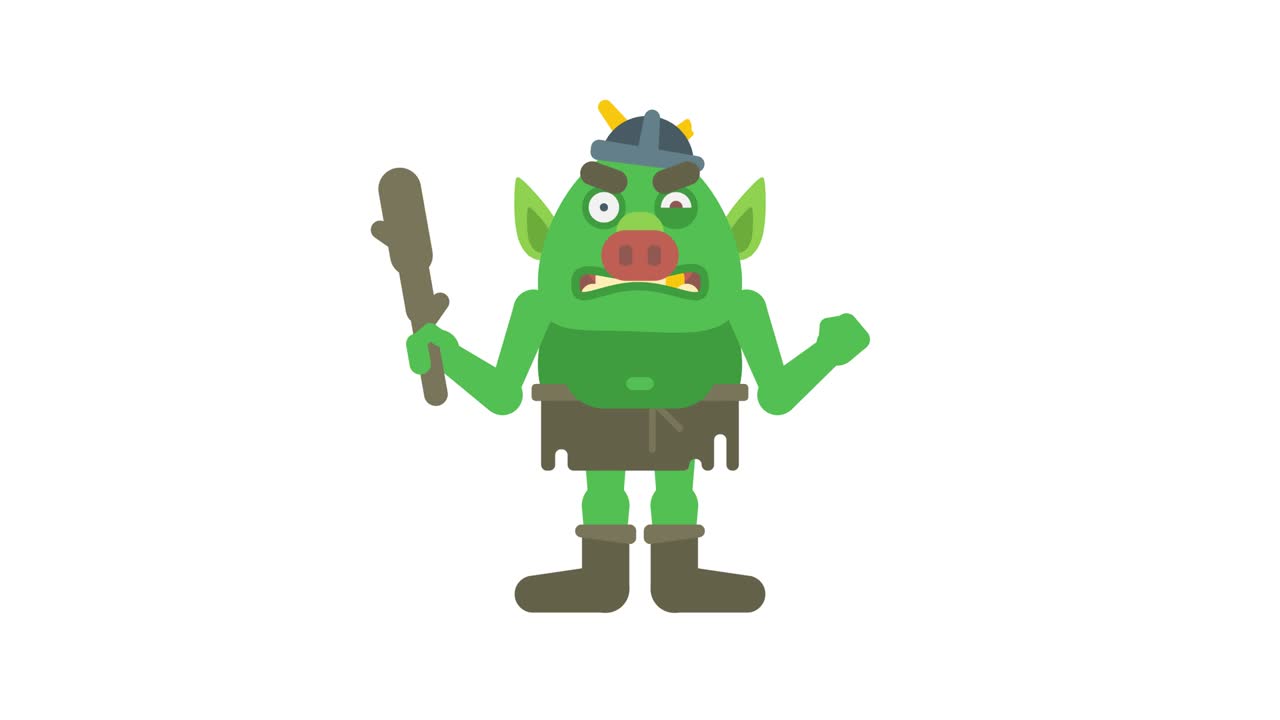 personaje troll sosteniendo club y enojado. fondo transparente