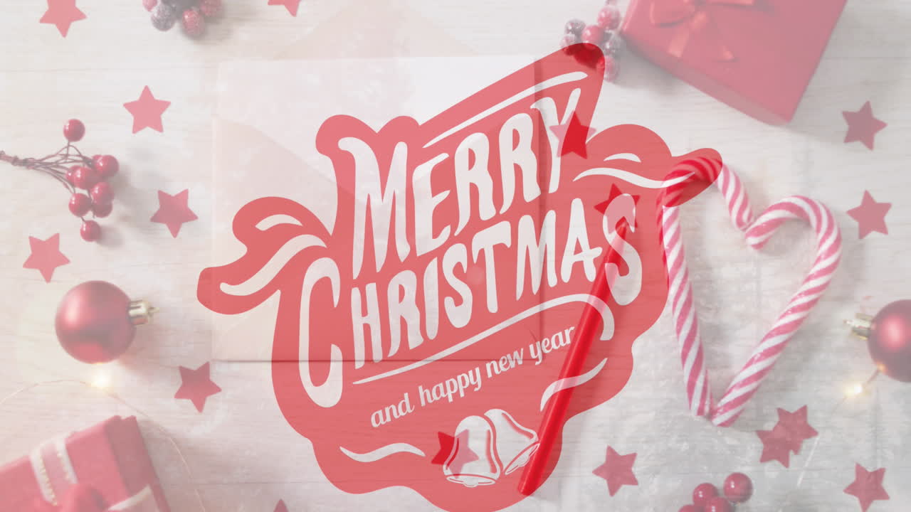 크리스마스 장식 위에 메리 크리스마스 텍스트의 애니메이션