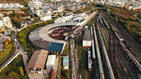 Aerial-clip-of-Railway-turntable-for-locomotives-in-Train-Depot