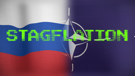 animación de texto de estagflación sobre las banderas de rusia y la otan