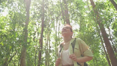 woman hiking in a lush forest