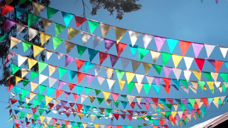 colorful flags moving in the wind en mexican ranch hacienda in chiapas