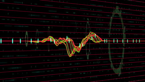 animation of colorful data visualization with fluctuating lines over digital grid