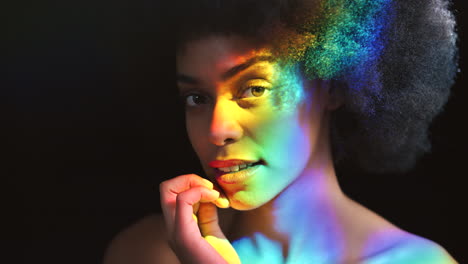 woman portrait, lgbt and rainbow face with black