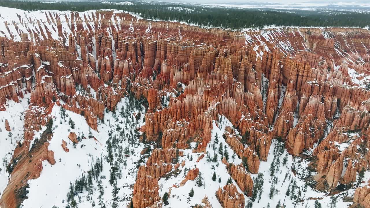 Panoramic Overview Of Bryce Canyon National Park With Snowy Hoodoos During Winter In Utah, USA
