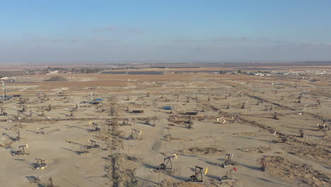 wells with pump jacks on oil field, california usa
