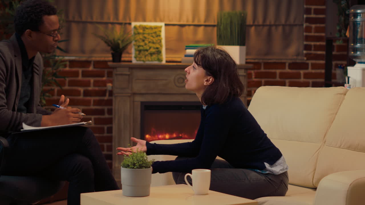 Displeased woman complaining about relationship conflict